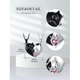 Flpruy Matching Cat Necklaces 925 Sterling Silver Cute Matching Couples Heart Necklaces Matching Couple Jewelry Gifts for Couples Boyfriend Girlfriend Him and Her(October Birthstone)