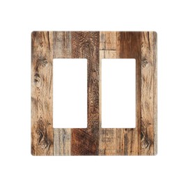 Vintage Rustic Kitchen Vintage Brown Wood Wooden Grain 2 Gang Double Decorator GFCI/Rocker Wall Plate Cabin Door Garage Farm Electrical Outlet Decorative Receptacle Cover Light Switch for Dimmer, USB