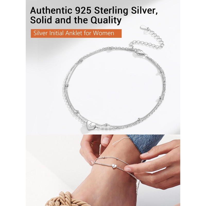 PROSILVER Ankle Bracelets 925 Sterling Silver Ankle Chain Heart Anklet