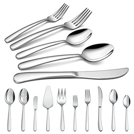 LIANYU 25-Piece Heavy Duty Silverware Set with Serving Utensils, Stainless Steel Flatware Cutlery Set for 6, Eating Utensils Tableware Include Forks Knives Spoons, Mirror Finished, Dishwasher Safe