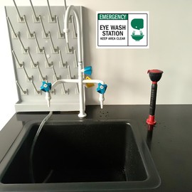 4 Pack Emergency Sign, Eye Wash Station Sign Decal, Keep Area Clear Sign Sticker, 10 x 7 Inches .Self Adhesive Vinyl, UV Protected, Weather Resistant, Waterproof.