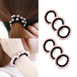 JETSO 4U Hair Rubber Stylish Pearl Hair Rubber Set of 6 Hair Ornaments Hair Accessories Ring Rubber Simple Cute Rubber Pearl Hair Band Women Ladies High Elasticity Everyday Commute (1 Pink/6 Pieces)