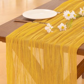 Socomi Socomi 6pcs Gold Yellow Summer Cheesecloth Table Runner Boho Rustic Gauze 120 inch 10FT Cheese Cloth Runner for Wedding Party Baby Shower Birthday Home Decor Holiday Decorations