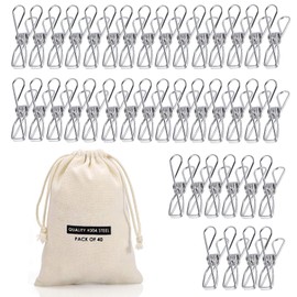 40 Pack Wire Clothes Pins Heavy Duty Outdoor, Stainless Steel ClothesPins for Hanging Clothes, Metal Clothes Pegs, Clothing Clips, Laundry Pins 1.8mm Diameter 6cm Long