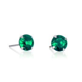 namana 925 Sterling Silver Stud Earrings for Women Teen Girls Dainty Round Solitaire Earrings for Women Plain Silver Earrings with 6mm White or Colored Round Stones, Sterling Silver