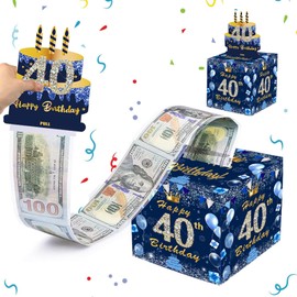 MORAINJAY 40th Birthday Money Box, Navy Blue Pull Cash Case, Surprise Money Gift Box