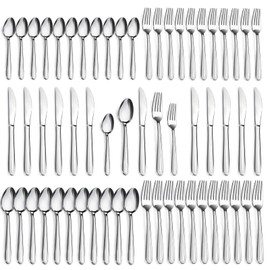 Pleafind 60-Pcs Silverware Set Service for 12, Premium Stainless Steel Flatware Set, Include Forks Spoons and Knives Set, Mirror Polished Cutlery Utensil Set for Home Restaurant, Dishwasher Safe