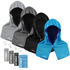 CHEMLUK 4Packs Cooling Towels for Neck and Face, Cooling Hoodie Towel UPF 50 Sun Protection, Physical Instant Cool for Hot Weather, Cold Towels for Yoga, Sport, Gym, Fitness, Golf, Camping, Travel
