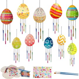 KSVFTB 10 PCS Wooden Eggs,Easter Crafts,Easter Eggs Wind Chime Craft Kits,Wooden Easter Egg Decorations Wind Chime Kids DIY,Wind Chimes for Children Painting Arts Crafts Garden Home Spring Decoration