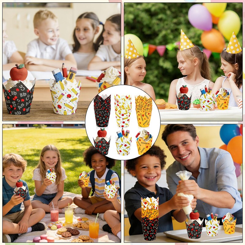 Whaline 180Pcs Back to School Tulip Cupcake Liners Muffin Baking