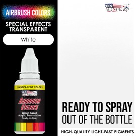 U.S. Art Supply Ready to Spray Special Effects Transparent White Acrylic Airbrush Paint - 1oz Bottle, Professional Grade Non-Toxic Water-Based Colors for Vibrant & Permanent Results