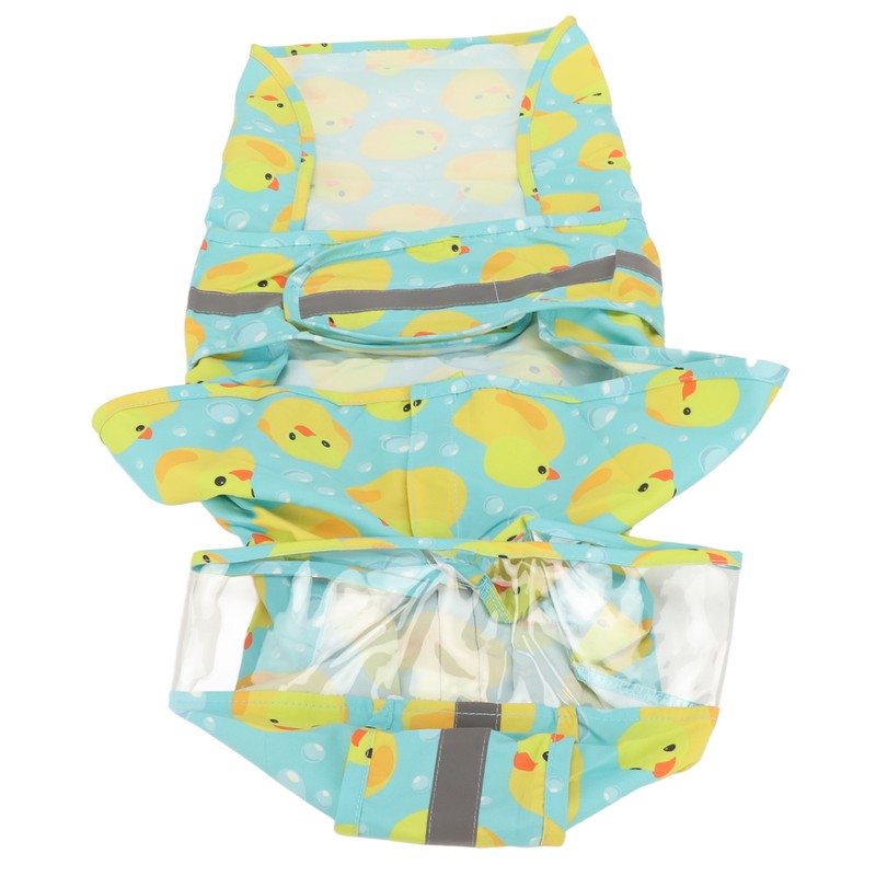 Pet Rain Jacket Duckling Pattern Waterproof Reflective Adjustable 4 Legs