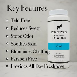 Pete & Pedro BODY & BALLS POWDER (FROST - COOLING SENSATION) Talc-Free Ball Powder for Men | Helps With Odor & Absorbs Moisture & Sweat | Deodorant Hygiene For Groin | As Seen on Shark Tank, 4.4 oz.