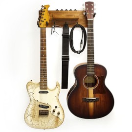 keepdrum GS039a Double Guitar Wall Mount Wooden Wall Mount for Two Guitars and Accessories
