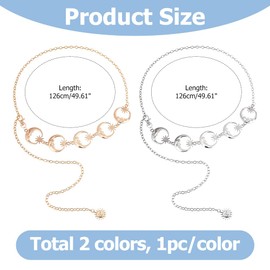 Hobbspring 2pcs Chain Belt for Women 126cm Fashion Body Link Belts 2 Colors Metal Link Moon Star Body Chain Belt for Dresses Jeans Country Concert Outfit Jewelry Accessories Decor