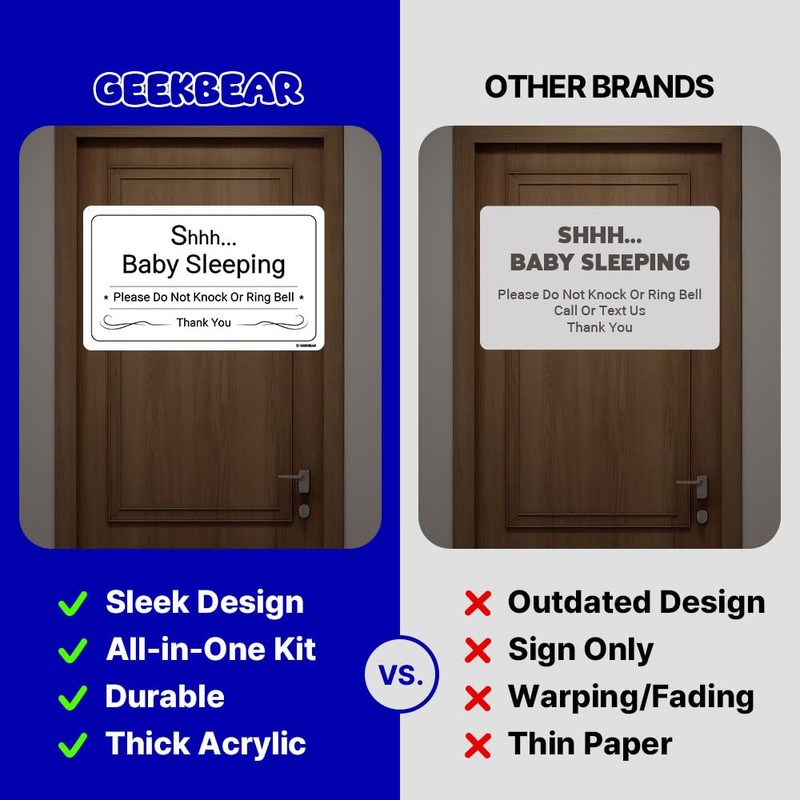 GEEKBEAR Shh Baby Sleeping Door Sign - Acrylic, Unique, Durable