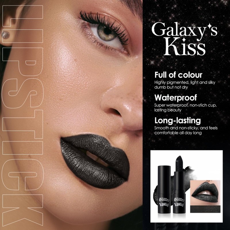 LIANGNISHI Halloween Black Lipstick & Face Paint - Black Lips,