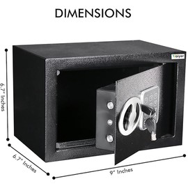 Vaiyer Electronic Safe Box for Money with Digital Keypad & Keys, Steel Alloy Drop Safe 6.7 x 9 x 6.7 in - Safety Box for Home, Office, Hotel Rooms, Jewelry, Gun, Cash