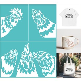 GOMAKERER 2 Sheets Chicken Pattern Silkscreen Stencil, Farm Animal Painting Stencils Templates Reusable Self-Adhesive Silk Screen Printing for Wall Border Wood Fabric Home Craft Decor