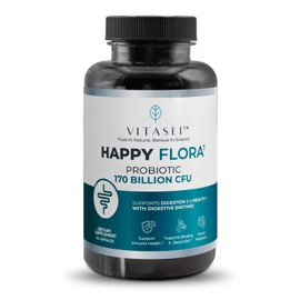 VITASEI Happy Flora, Probiotic Supplement 170 Billion CFU for a Healthy Gut Health with enzymes for Digestion, probiotics for Women and Men, 1 Bottle - 60 Capsules