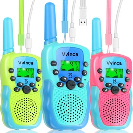 Vvinca Walkie Talkies for Kids Rechargeable, Long Range Walkie Talkie Toys for 3-12 Boys Girls Christmas Birthday Gifts, 2 Way Radio 22 CH VOX with Li-ion Battery Flashlight for Family Camping Hiking
