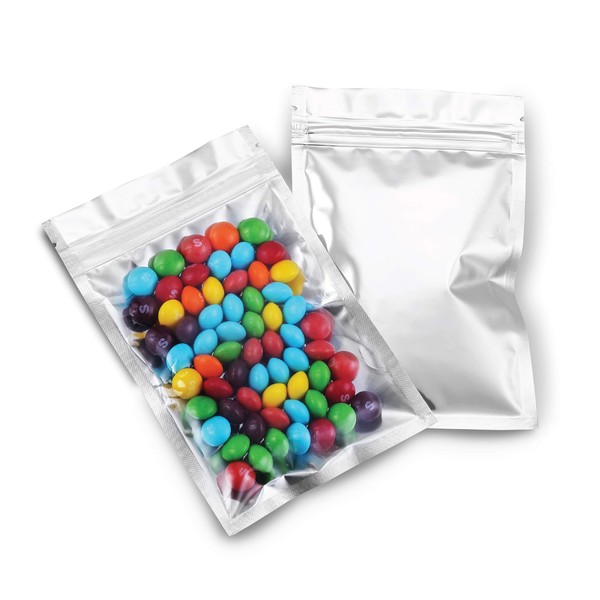 Mylar Bags with Ziplock 4" x 6" | 100 Bags | Sealable Heat Seal Bags for Candy and Food Packaging, Medications and Vitamins | Plastic and Aluminum Foil Packets for Liquid and Solids