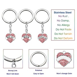 Mom Big Little Sister Key Chain Rings Love Heart Pendant for Women Girl Mother Day 3pcs