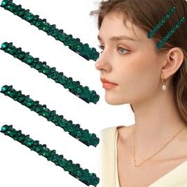 4PCS Green Rhinestone Hair Clips, Shiny Crystal Durable Alligator Hairpins Bangs Metal Hair Barrette for Women Girls Fashion Hair Accessories