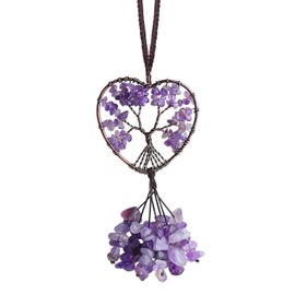 LAIDANLA Amethyst Heart Shape Tree of Life Healing Crystals Ornaments Window Bling Cute Hanging Ornament Room Decor for Teen Girls for women Room Decor Aesthetic Hippie Boho Decor