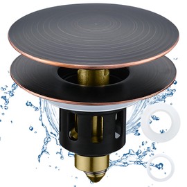 TIORIY Universal Bathroom Sink Stopper, for 1.1~1.5 Inch Drain Holes, Pop-Up Bathroom Sink Drain Strainer with Anti-Clogging Filter Basket, Bounce Filter with Hair Catcher (Oil Rubbed Bronze)