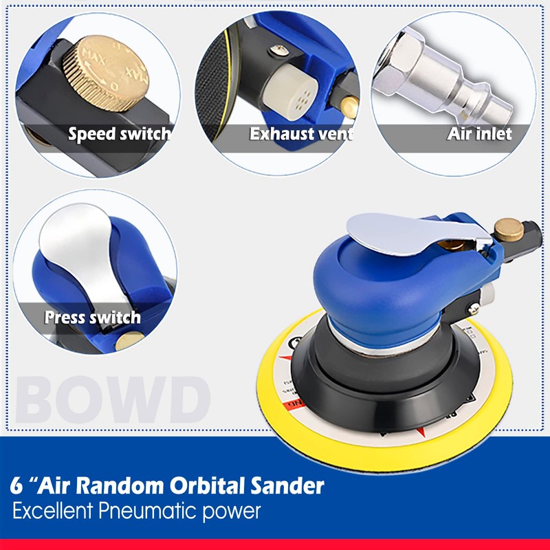6 Inch Air Random Orbital Sander, Pneumatic Palm Sander tool