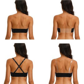Vogue's Secret Women's Strapless Multiway Bra Plus Size Full Coverage Push Up Backless Bras with Clear Straps Black