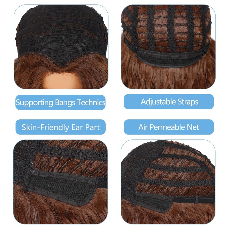 WeKen Men's Shoulder Length Brown Curly Wig with Beard Set