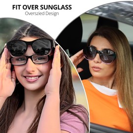 SIPHEW Women's Polarised UV400 Sunglasses for Glasses Wearers Overglasses Polarised Pack of 2, A2 - Black/Grey + Purple/Grey