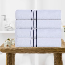 Superior Turkish Cotton Ultra-Plush Bath Towel Set of 4, Towels for Shower, Bathroom, Home Essentials, Spa, Guest/Master Bath, Airbnb, Apartment, Adults and Kids, Soft Quick Drying, Navy Blue