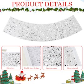 LACGO Christmas Tree Collar Skirt, Glitter Sequins Xmas Tree Base Collar for Christmas Decor Rustic Christmas Tree Stand Cover Ring for Winter Holiday Party Christmas Supply, 60cm/24inch(White)
