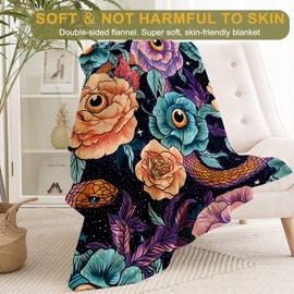 ainori Gothic Evil Eye Floral Snake Fleece Blanket - Lightweight Soft Cozy Gifts Throw for Fantasy Lovers,Women,Adult,Goth Vivid Flower Starry Blankets,Home Room Modern Artistic Decor 50x60in
