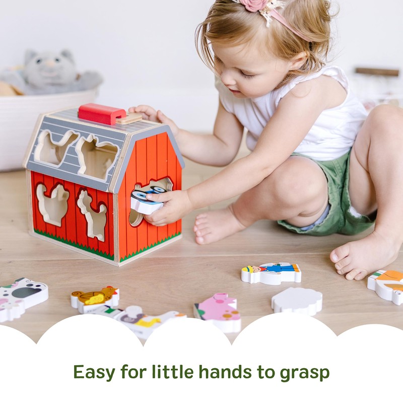 Melissa & Doug Take-Along Wooden Toy Barn, 11-Pc Portable Toddler