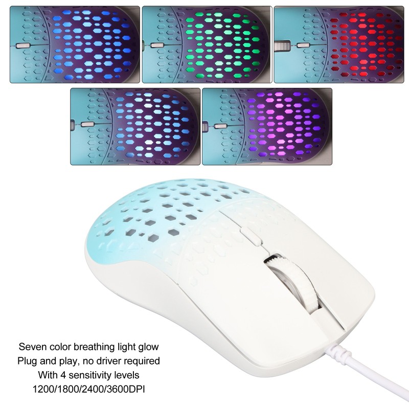 Wired Gaming Mouse with 7 RGB 3600DPI Lightweight Ergonomics Breathable