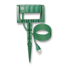 OSKOS Outdoor Power Stake, 3 Grounded Outlets with 90º Rotating Function and Safety Cover, 6FT Cord, UL Listed, Green