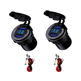Car QC3.0 USB Charger Dual Port 9V ~ 32V 36W Quick Charge with LED Digital Voltmeter Display Switch for Vehicles Boat Motorcycle SUV Bus Truck Caravan Marine (2PCS QC 3.0 USB)
