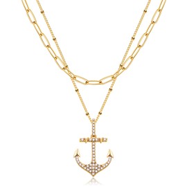 Jenosy Women's Gold Anchor Necklace, 18K Gold Plated, Adjustable, Minimalist, Nautical, Special Occasions, Fashion Jewelry