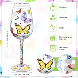 SiliFine 4 Pcs Butterfly Theme Party Stemmed Wine Glasses Hand Painted Drinking Cup Wine Glasses Gifts for Birthday Theme Holiday Party Supplies