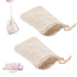 XUZOPIM Pack of 2 Soap Bags, Soap Bags for Solid Soap, Sisal Soap Bags, Natural Product Beige Soap Bags, Drawstring Massage Soap Bag, Good for Bathing, Easy for Travel