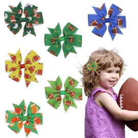 Glodecart 6PCS Football Hair Clips for Girls Party, Multicolor Grosgrain Cute Football Hair Ribbon Clips for Kids Super Bowl Decoration, Sports-themed Football Bow Knot Hairpin Hair Accessories