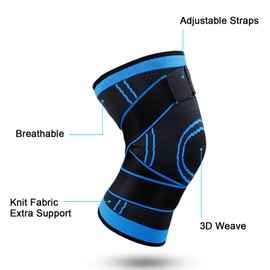 Knee Supports 2 Pack Knee Brace with Adjustable Strap Compression Knee Sleeves for Running Joint Pain Arthritis Meniscus Tear Cartilage Damage Tendonitis Quick Recovery Unisex (Blue, L)