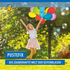 PUSTEFIX Pusti Plush Bear 21 cm I Cute Teddy Bear for Playing & Cuddling I Fluffy Cuddly Toy I With Pustefix Soap Bubbles Liquid 70 ml