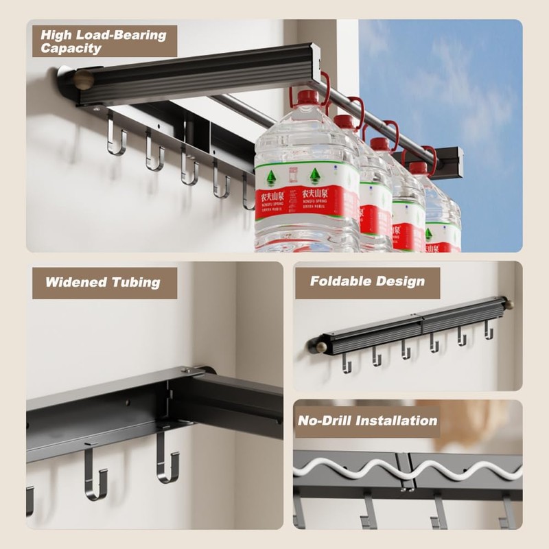 lomonmen Clothes Airer Wall Mounting, 70 cm Wall Dryer, Extendable,