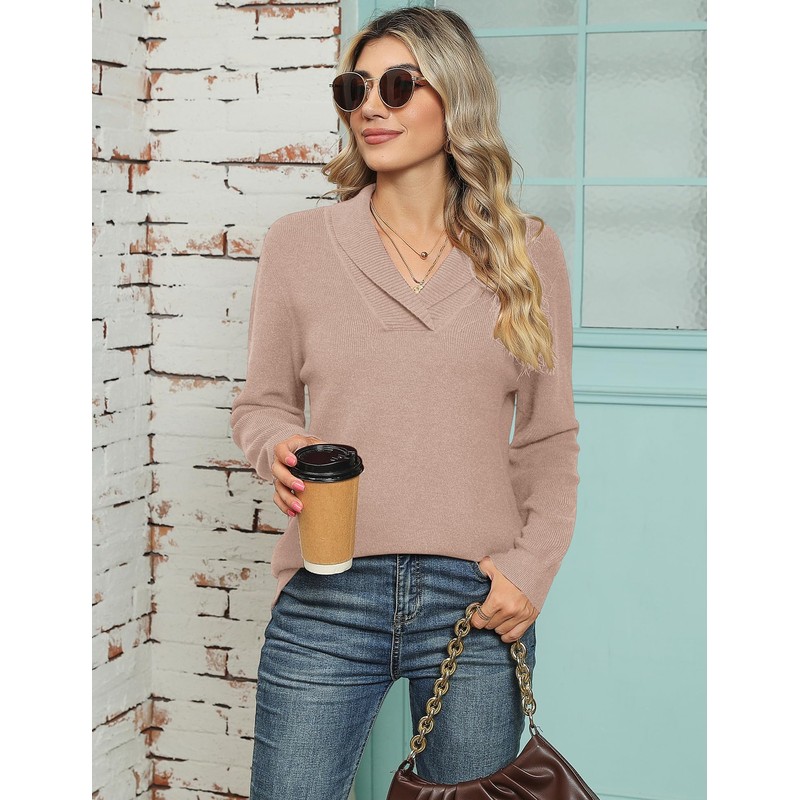 IECCP Women's Jumpers V Neck Long Sleeve Tops Women Solid