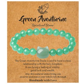 XIANNVXI Green Aventurine Bracelets Cat Bracelets Gifts for Women Cat Bracelet for Women Stone Stretch Natural Crystal Bracelet 8mm Beaded Bracelets Cat Jewelry